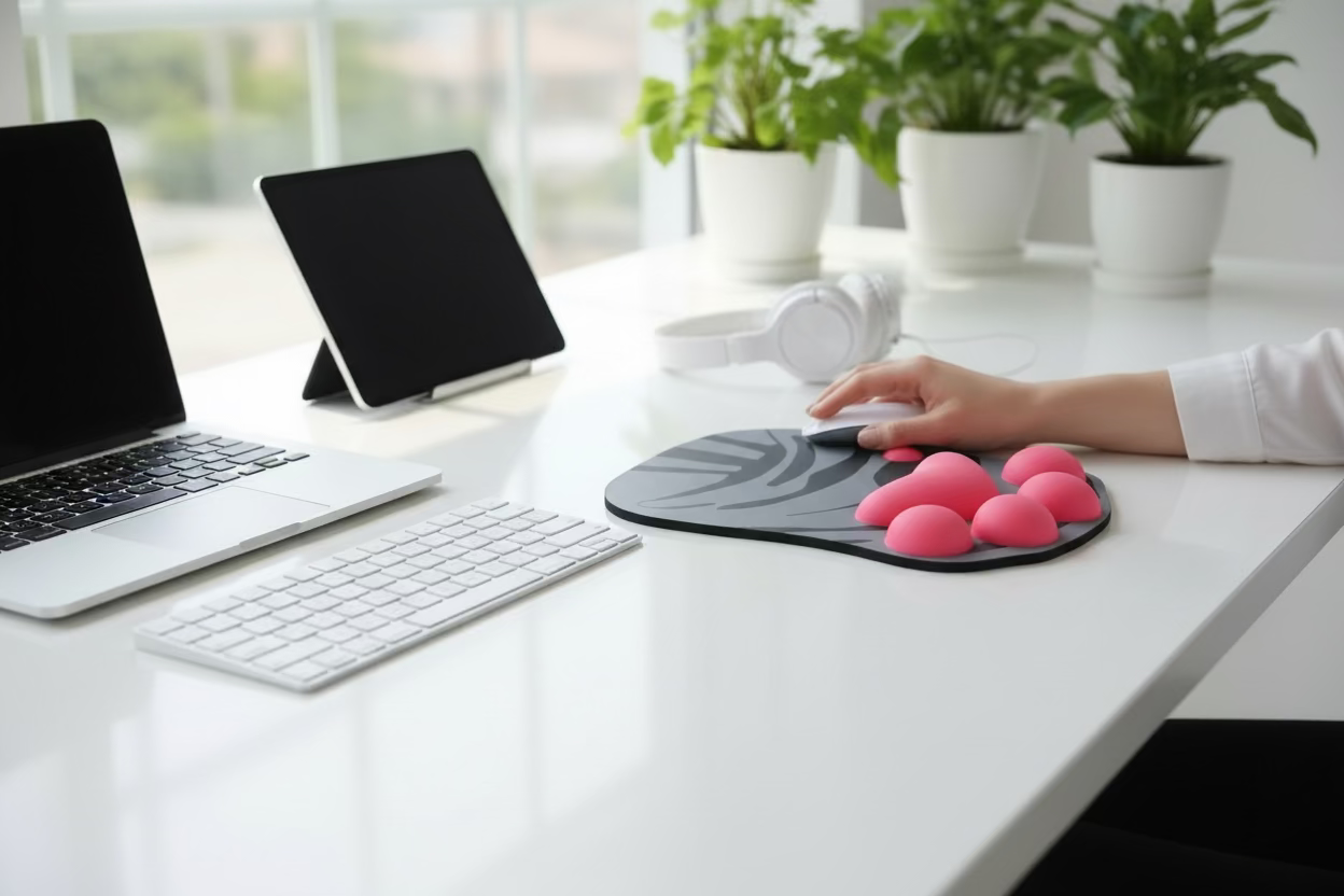 Tapis de souris ergonomique gris bureau